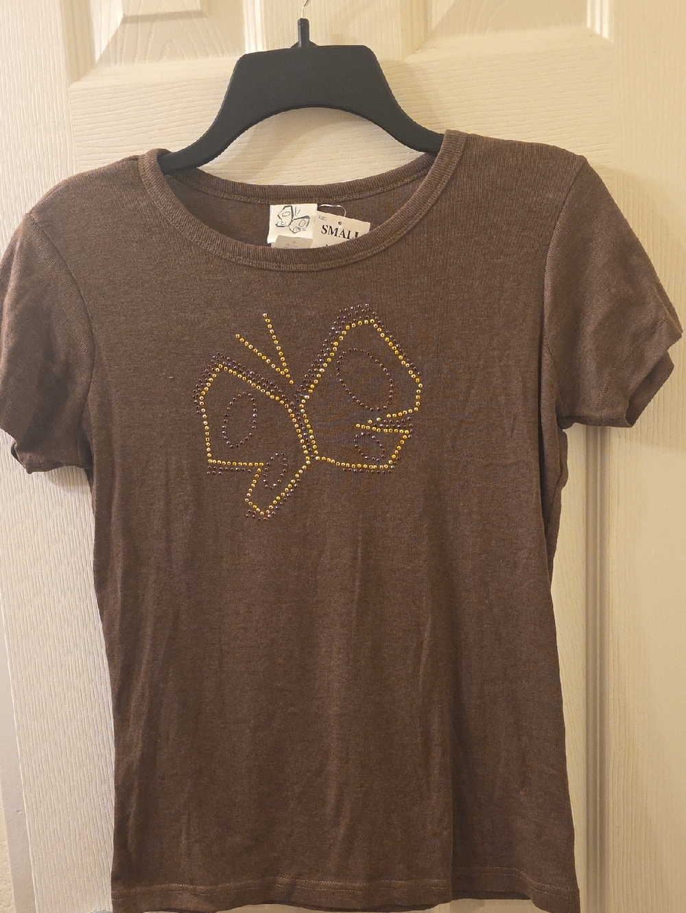 Fashion Bug Brown Short-Sleeve Tee with Studded Butterfly Size S